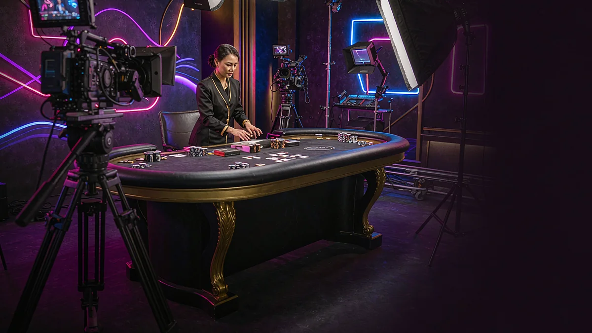 Camera and studio lighting facing a casino table — y777 guidance Camera and studio lighting facing a casino table